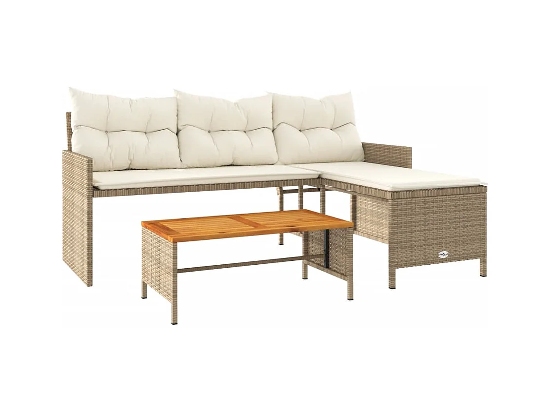 Canapé de jardin avec table et coussins en forme de L beige