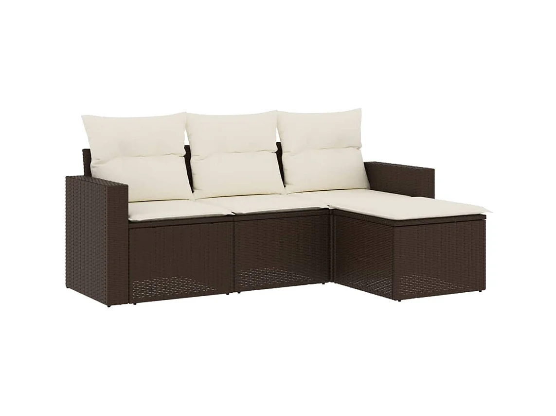 Salon de jardin 4 pcs avec coussins marron résine tressée