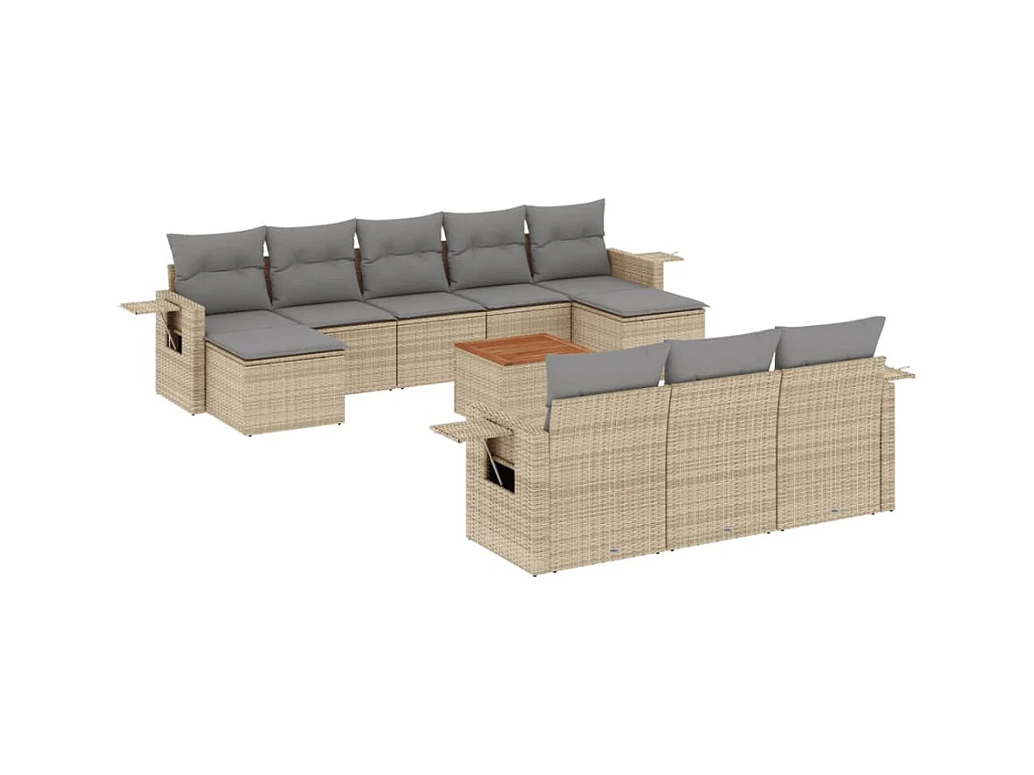Salon de jardin et coussins 11 pcs mélange beige résine tressée