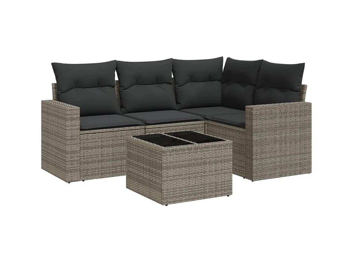 Salon de jardin 5 pcs avec coussins gris résine tressée