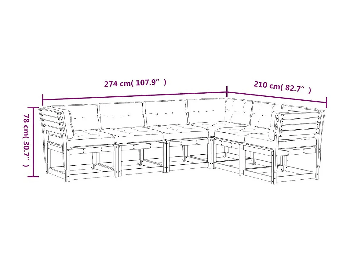 Salon de jardin 6 pcs avec coussins bois massif douglas