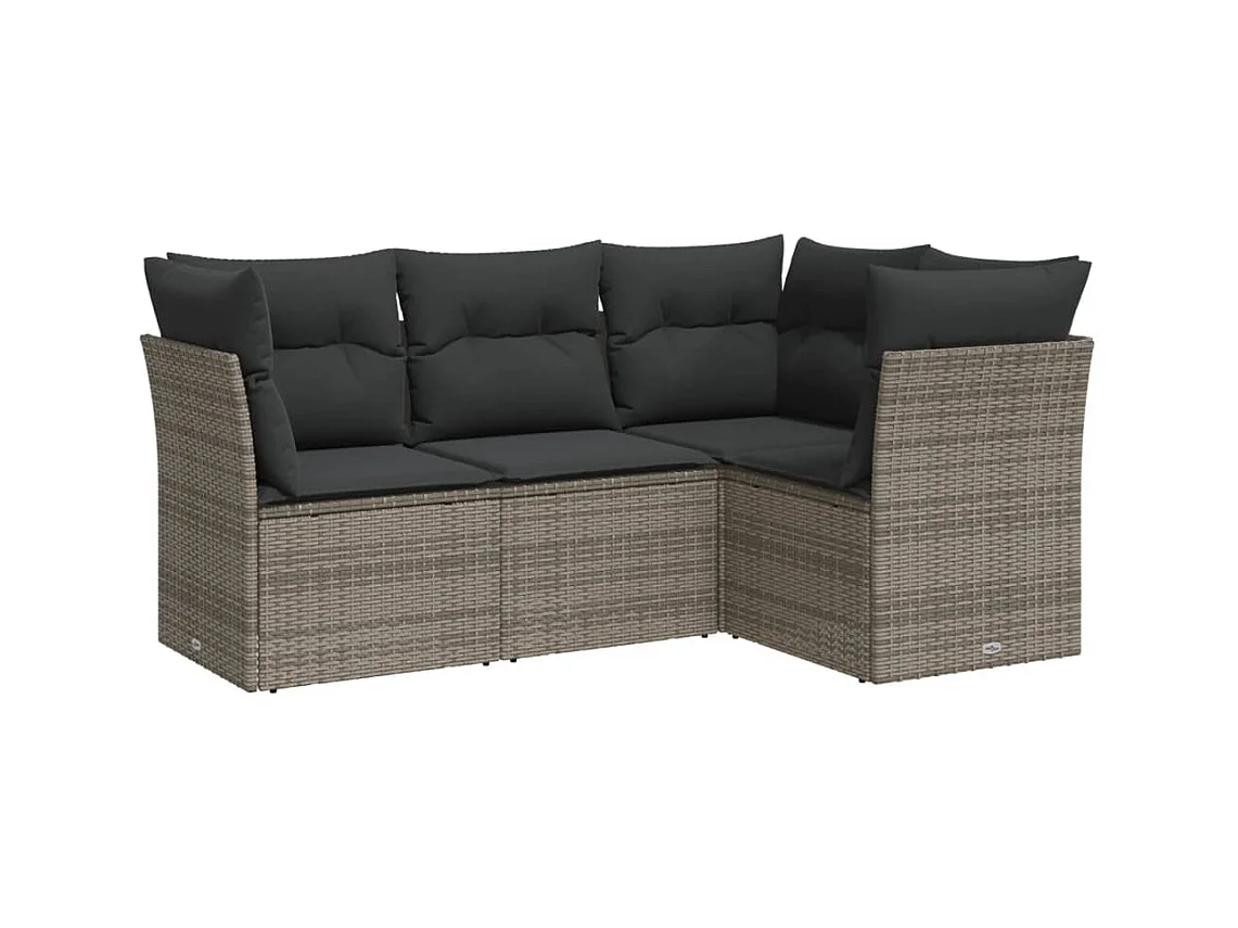 Salon de jardin 4 pcs avec coussins gris résine tressée