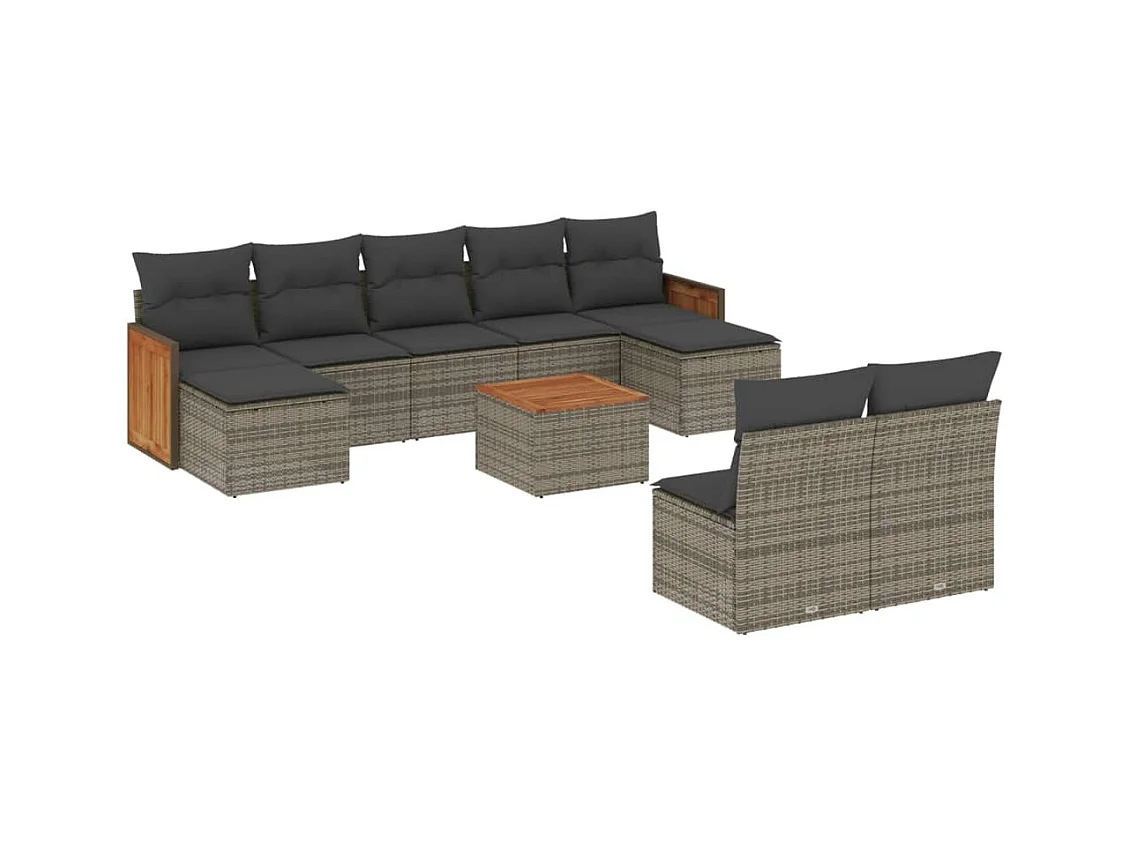 Salon de jardin avec coussins 10 pcs gris résine tressée