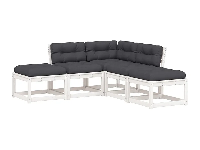 Salon de jardin 5 pcs avec coussins blanc bois massif de pin