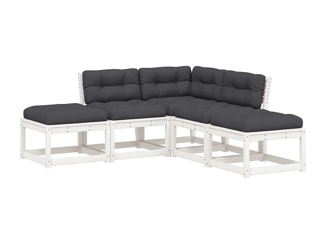 Salon de jardin 5 pcs avec coussins blanc bois massif de pin