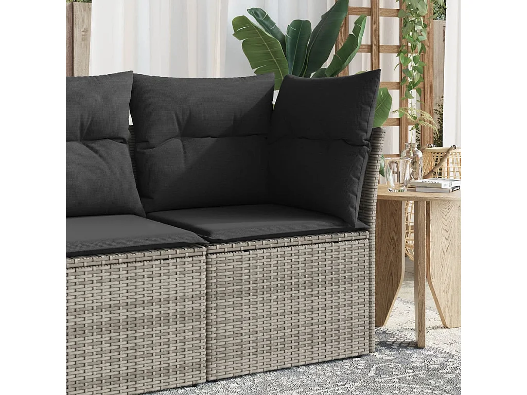 Canapé d'angle de jardin avec coussins gris résine tressée