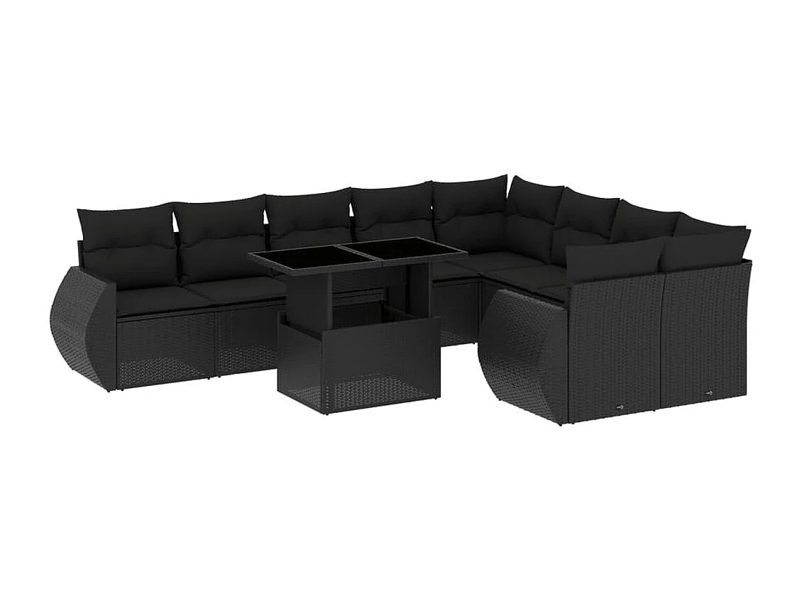 Salon de jardin 10 pcs avec coussins noir résine tressée