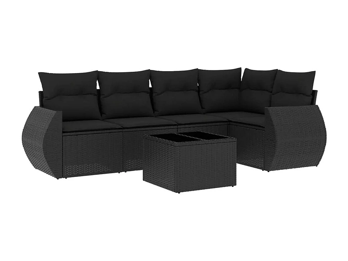 vidaXL Set de sofás de jardín 6 piezas y cojines ratán sintético negro