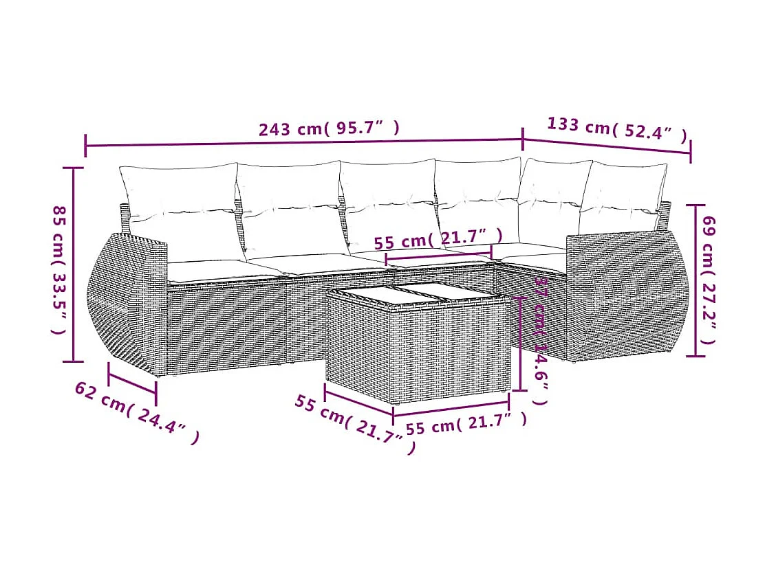 vidaXL Set de sofás de jardín 6 piezas y cojines ratán sintético negro