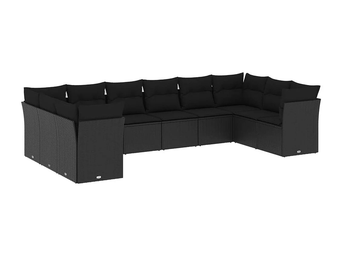Salon de jardin 10 pcs avec coussins noir résine tressée