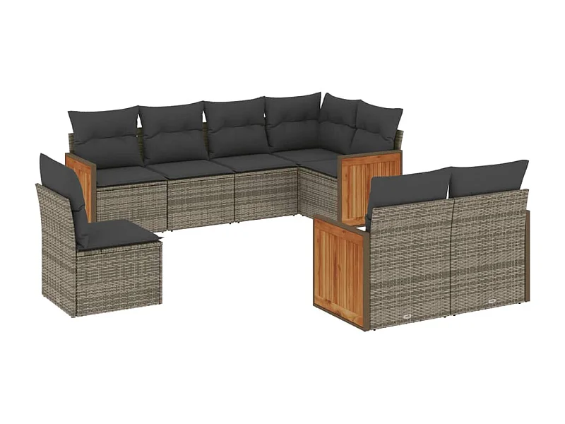 Salon de jardin 8 pcs avec coussins gris résine tressée