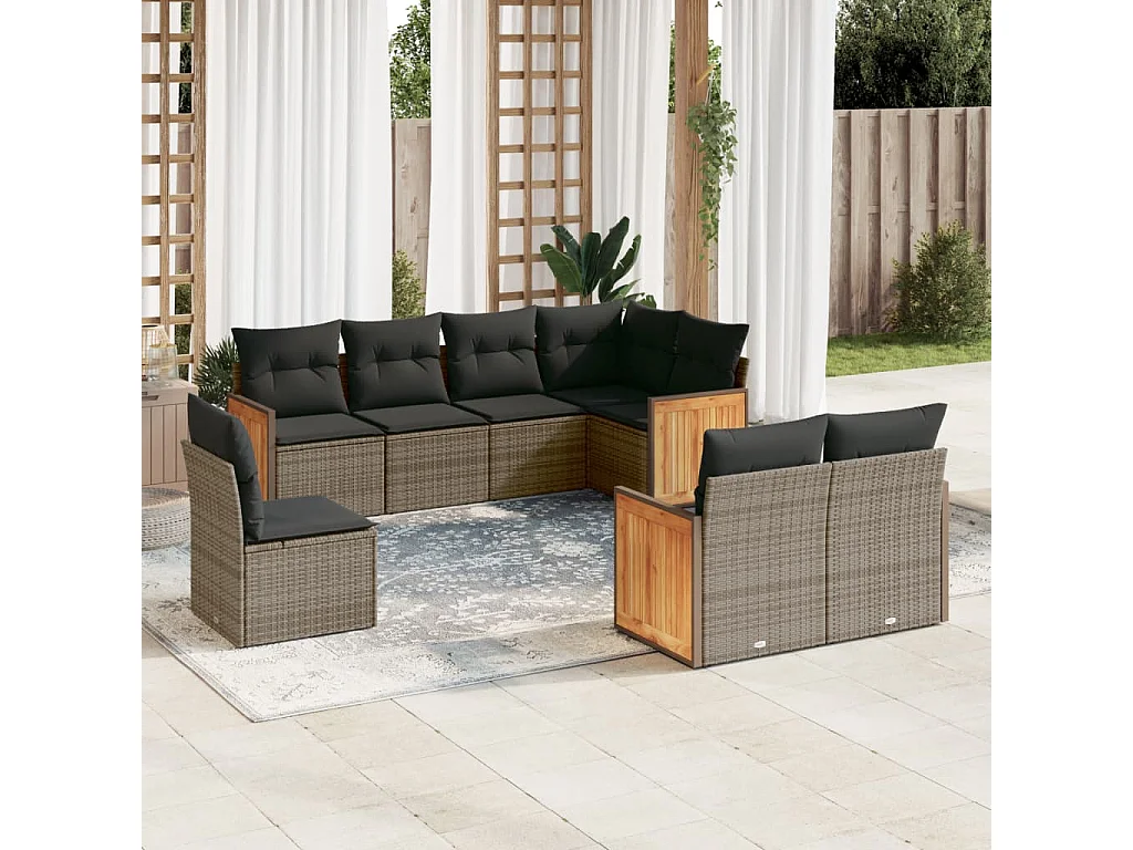 Salon de jardin 8 pcs avec coussins gris résine tressée