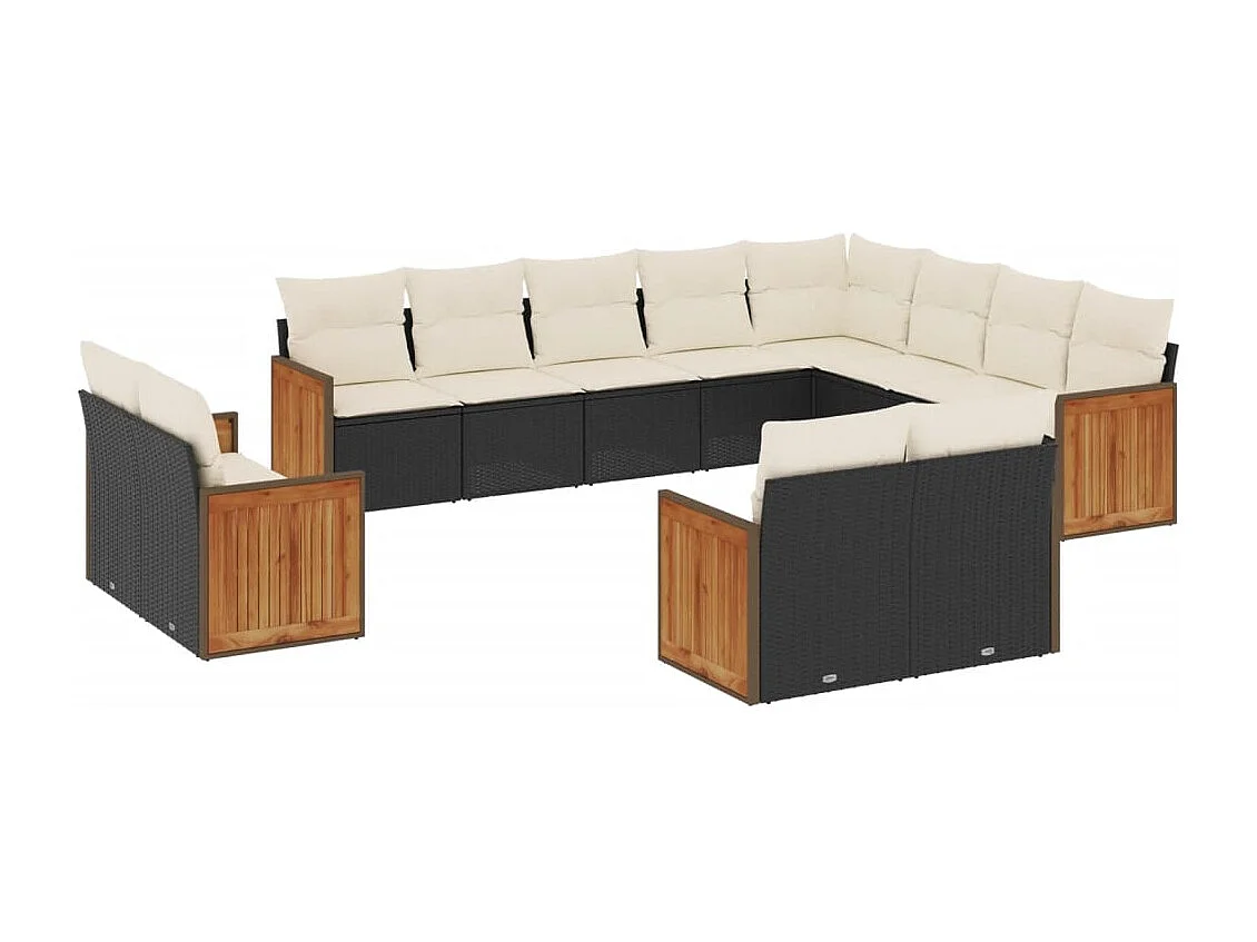 Salon de jardin 12 pcs avec coussins noir résine tressée