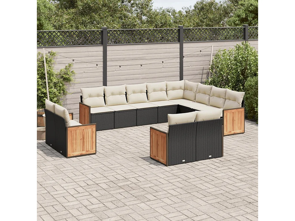 Salon de jardin 12 pcs avec coussins noir résine tressée