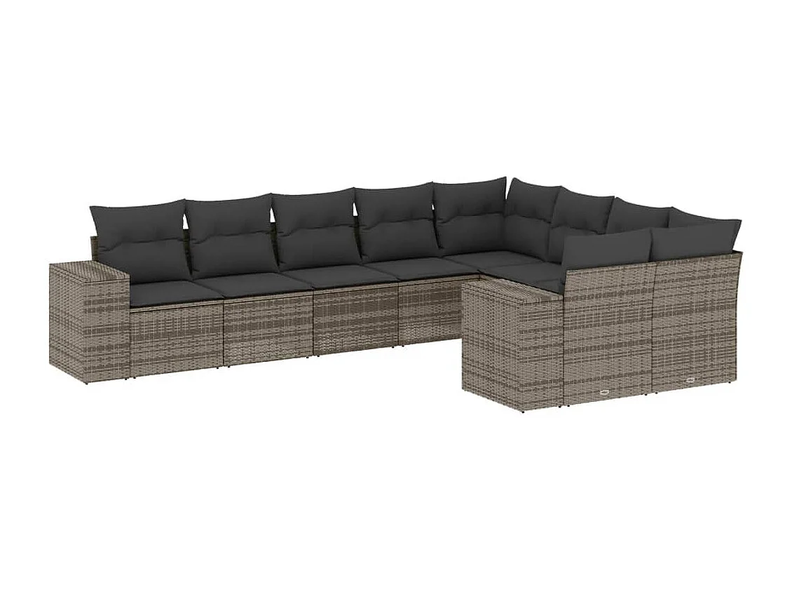 Salon de jardin 9 pcs avec coussins gris résine tressée