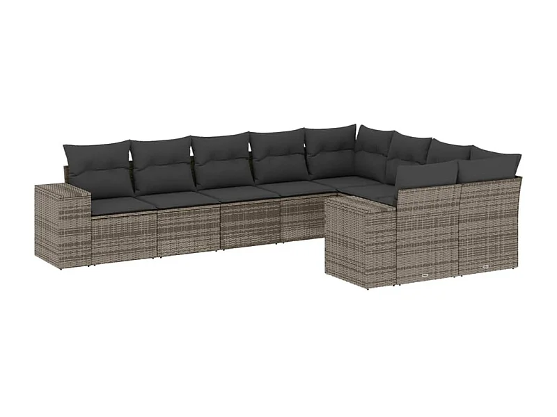 Salon de jardin 9 pcs avec coussins gris résine tressée