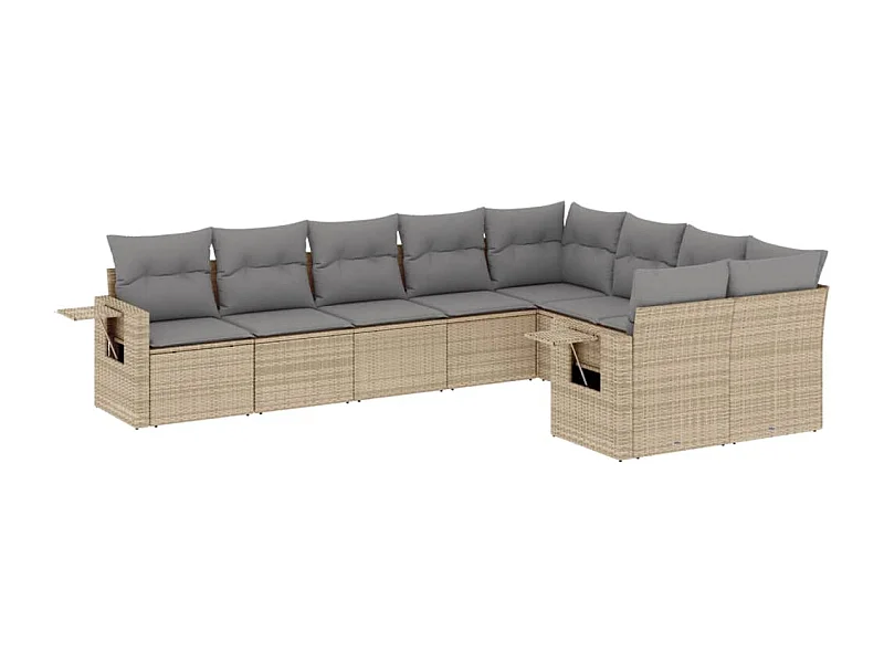 Salon de jardin avec coussins 9 pcs beige résine tressée