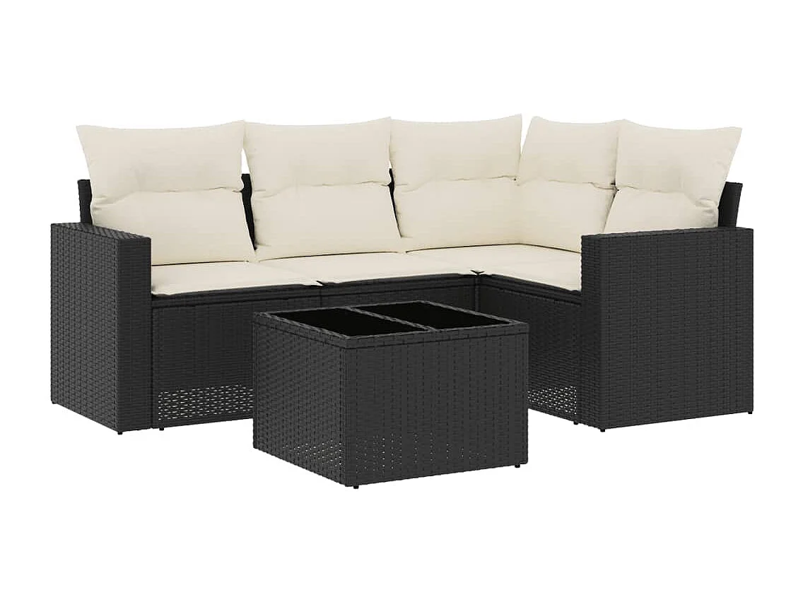 Salon de jardin 5 pcs avec coussins noir résine tressée