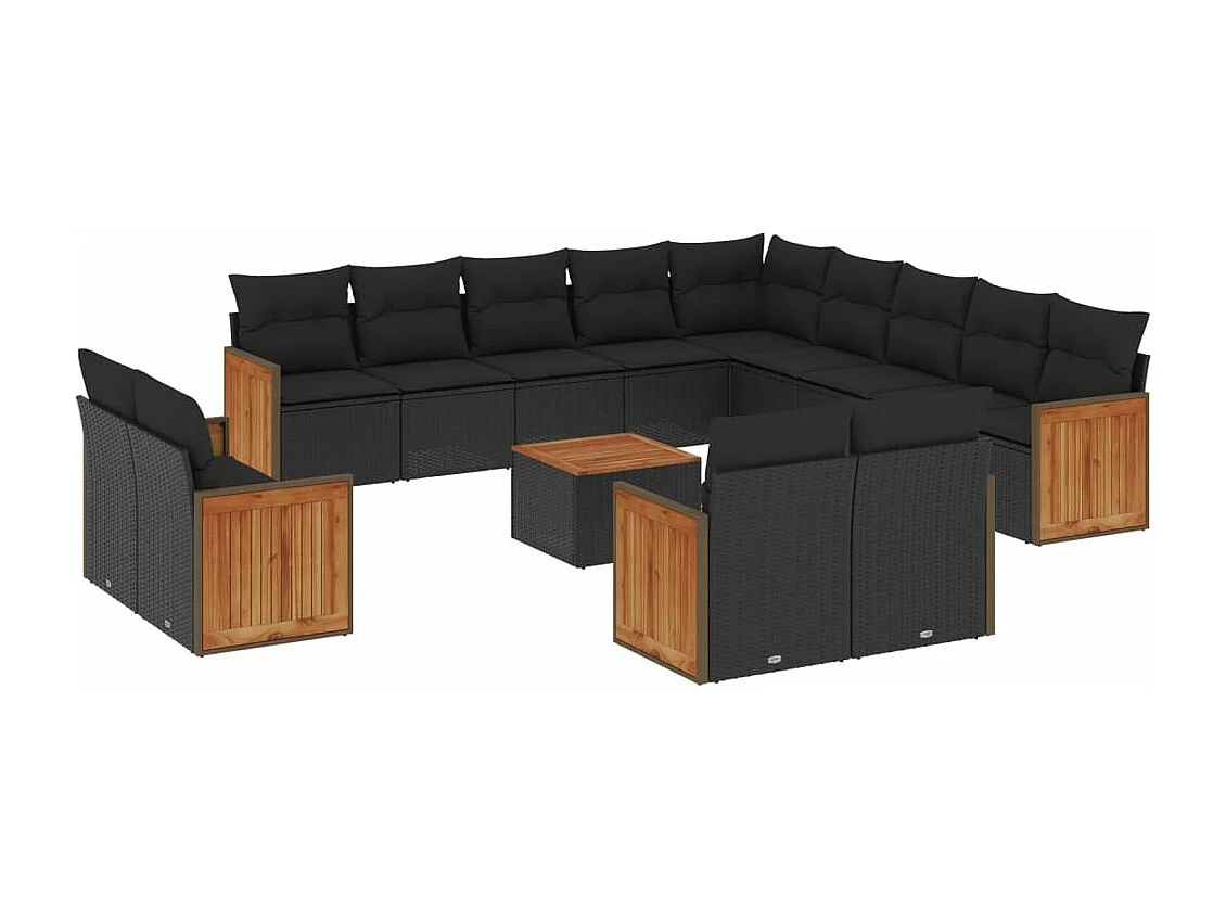 Salon de jardin avec coussins 14 pcs noir résine tressée