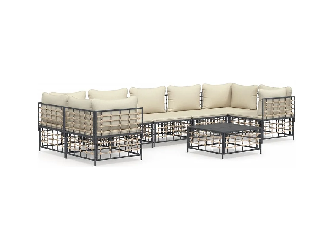 Salon de jardin 8 pcs avec coussins anthracite résine tressée