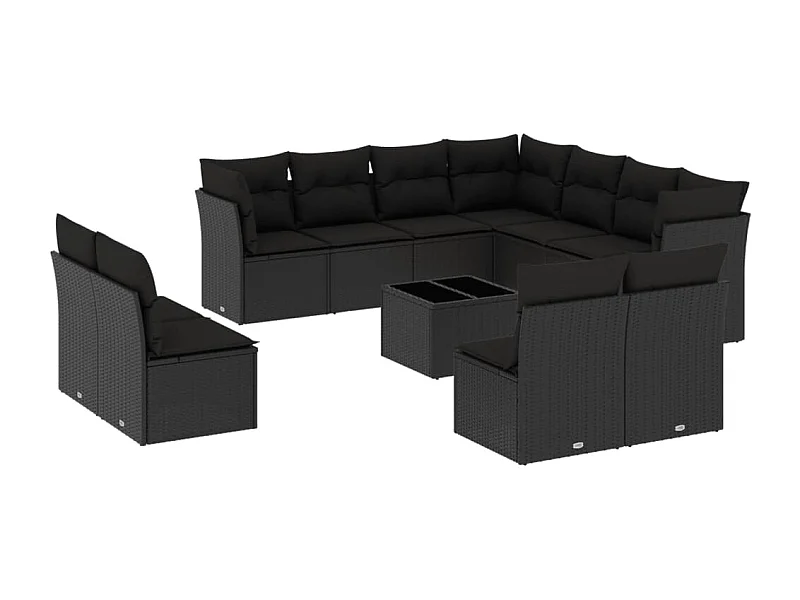 Salon de jardin 12 pcs avec coussins noir résine tressée