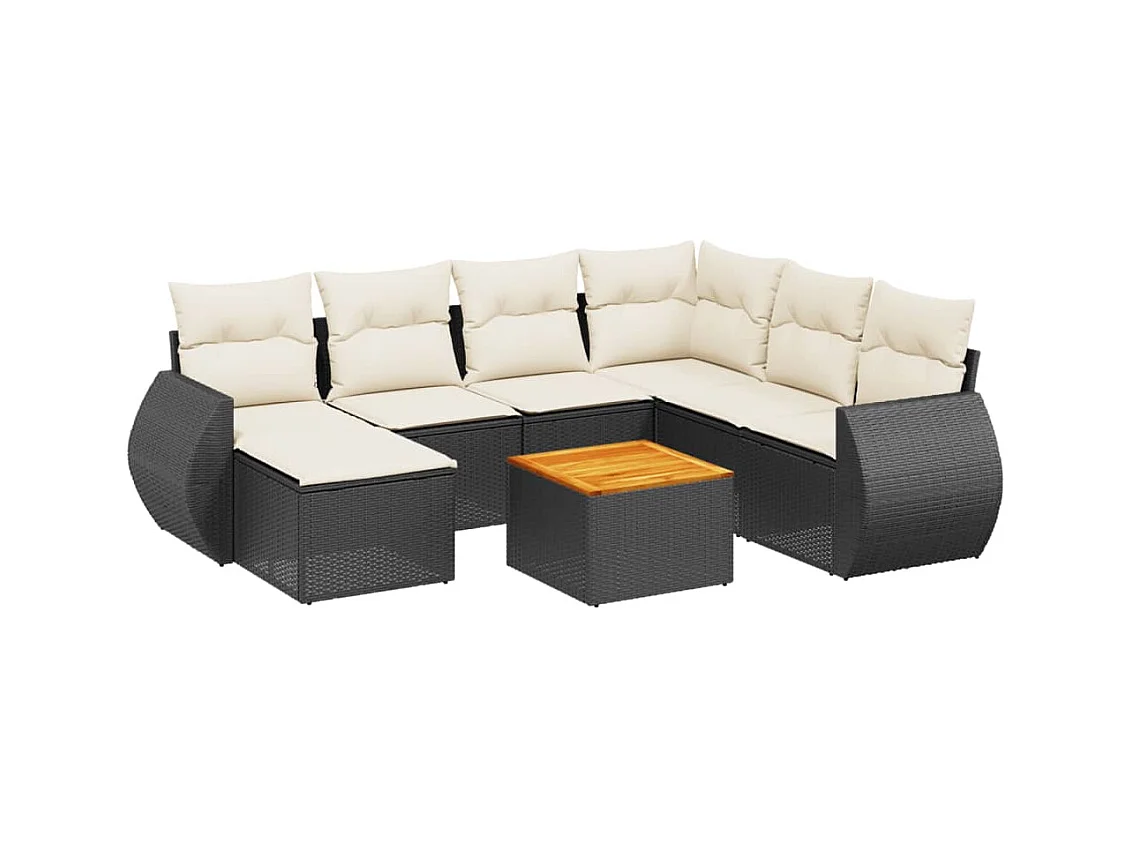 Salon de jardin 8 pcs avec coussins noir résine tressée