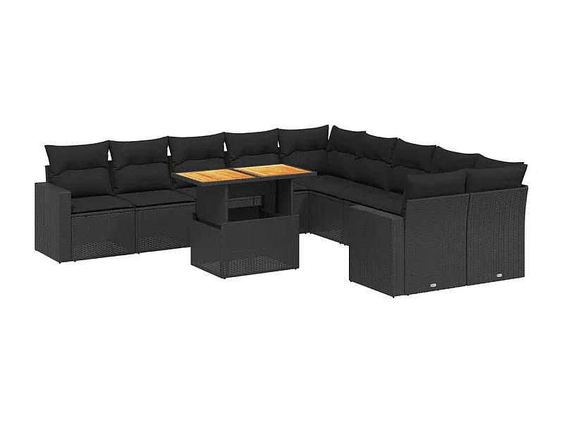 Salon de jardin 11 pcs avec coussins noir résine tressée