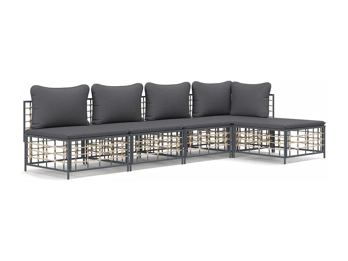 Salon de jardin 5 pcs avec coussins anthracite résine tressée