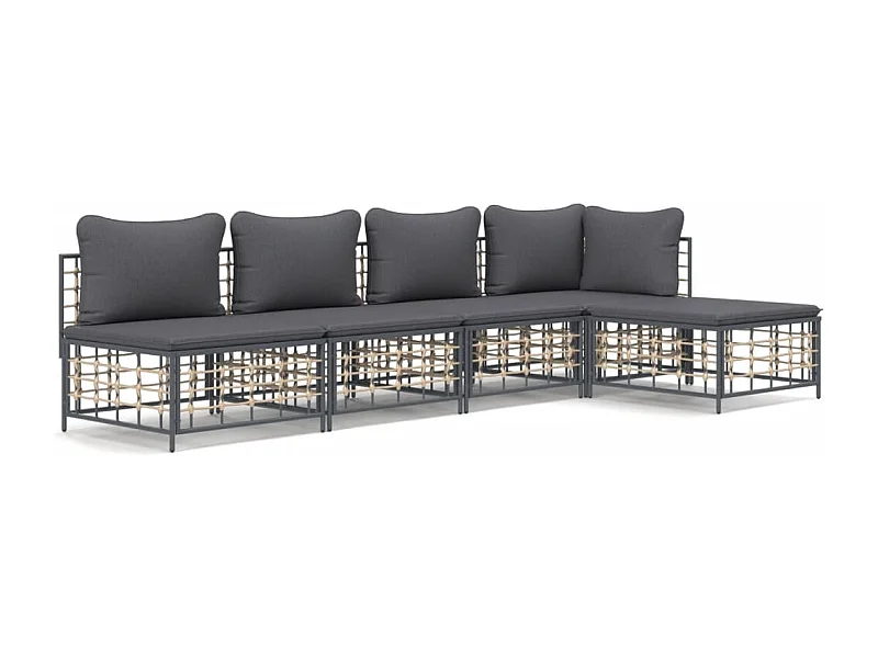 Salon de jardin 5 pcs avec coussins anthracite résine tressée