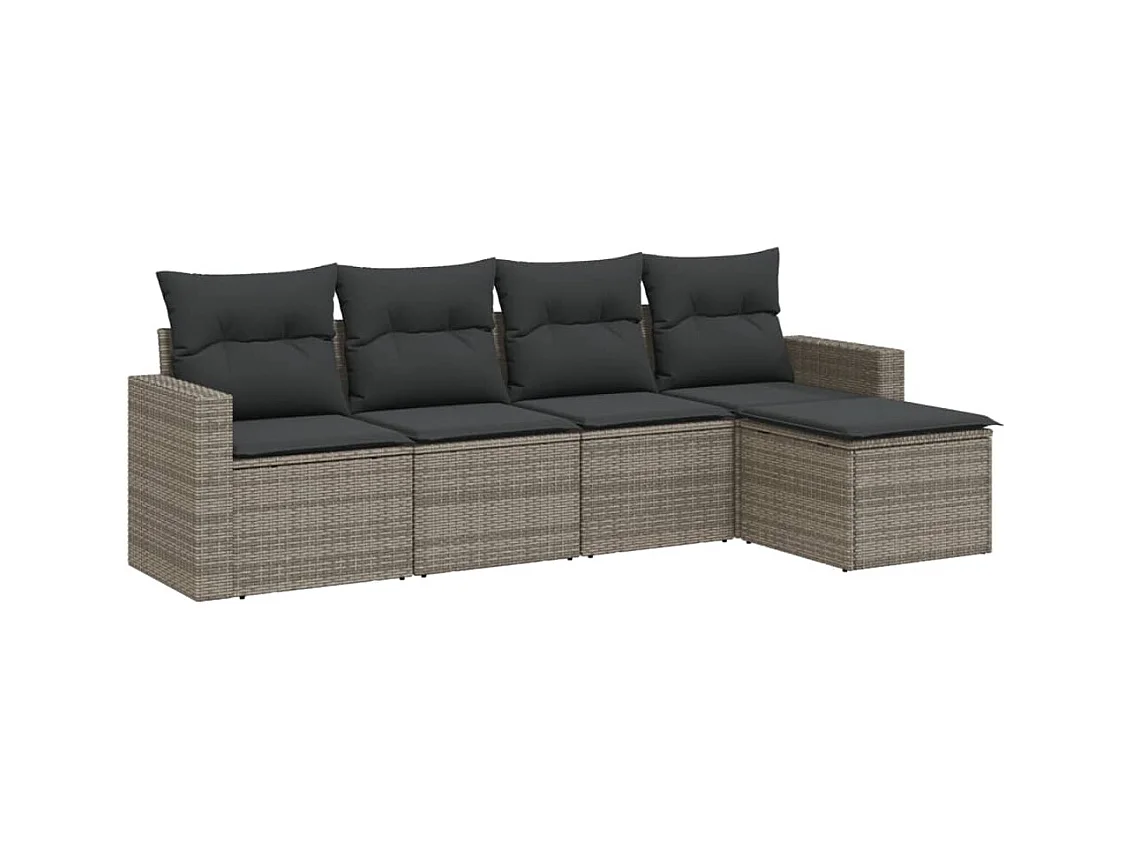 Salon de jardin 5 pcs avec coussins gris résine tressée