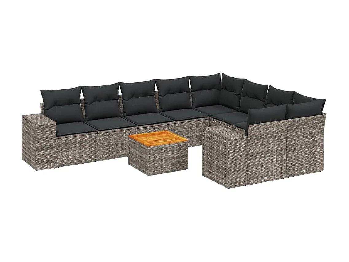 Salon de jardin avec coussins 10 pcs gris résine tressée