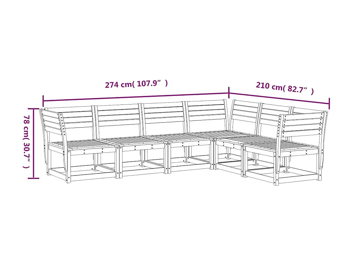 Salon de jardin 6 pcs bois de pin massif