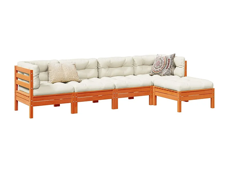 Salon de jardin 5 pcs avec coussins cire marron bois pin massif