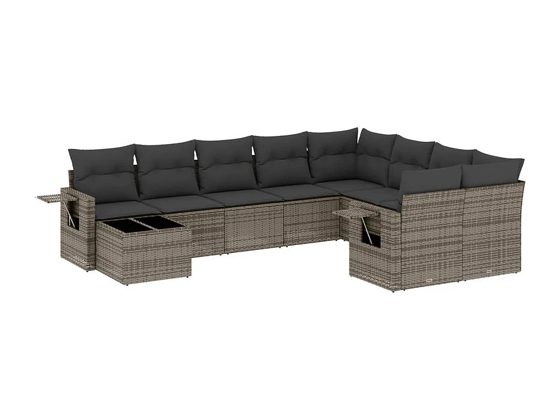Salon de jardin avec coussins 10 pcs gris résine tressée