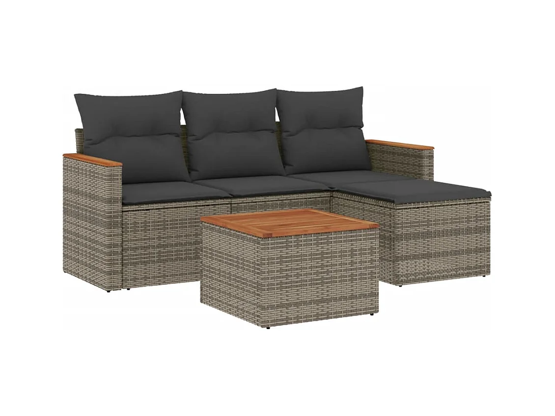Salon de jardin 5 pcs avec coussins gris résine tressée