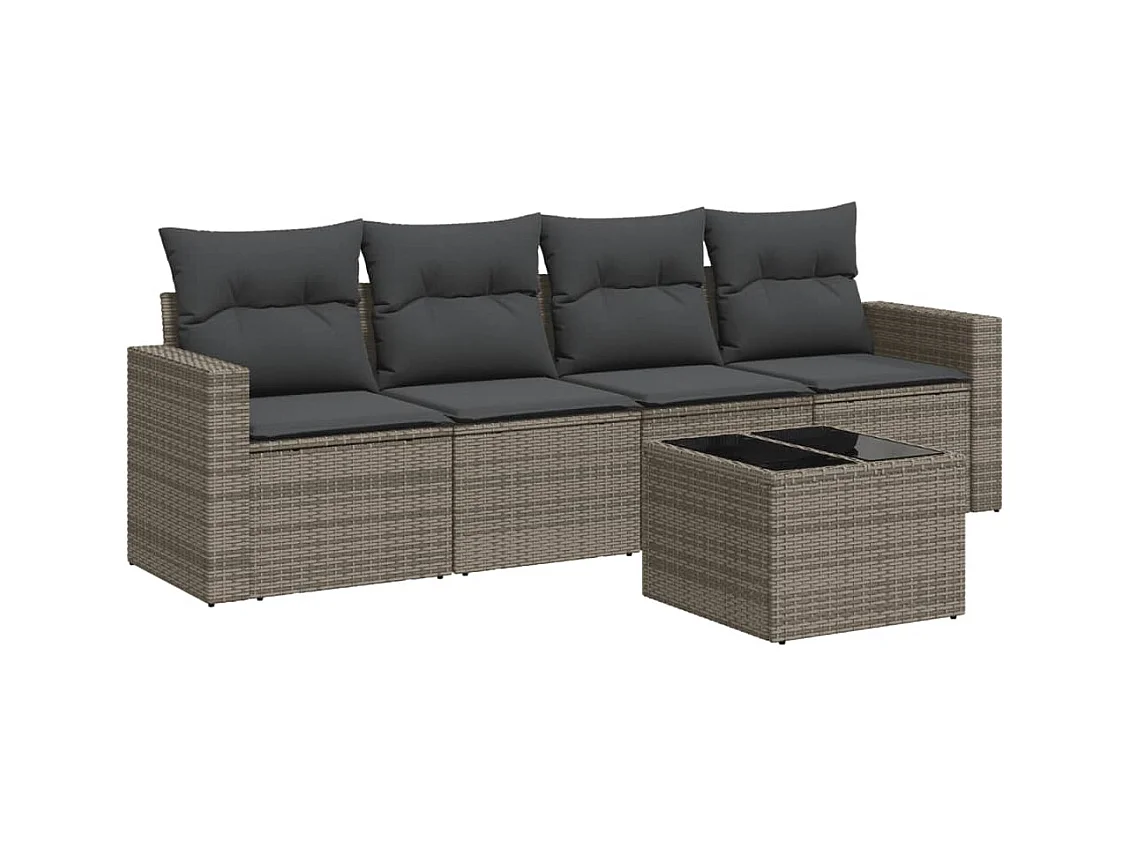 Salon de jardin 5 pcs avec coussins gris résine tressée