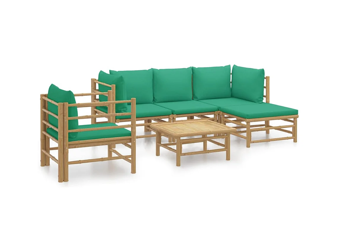 Salon de jardin 6 pcs avec coussins vert bambou