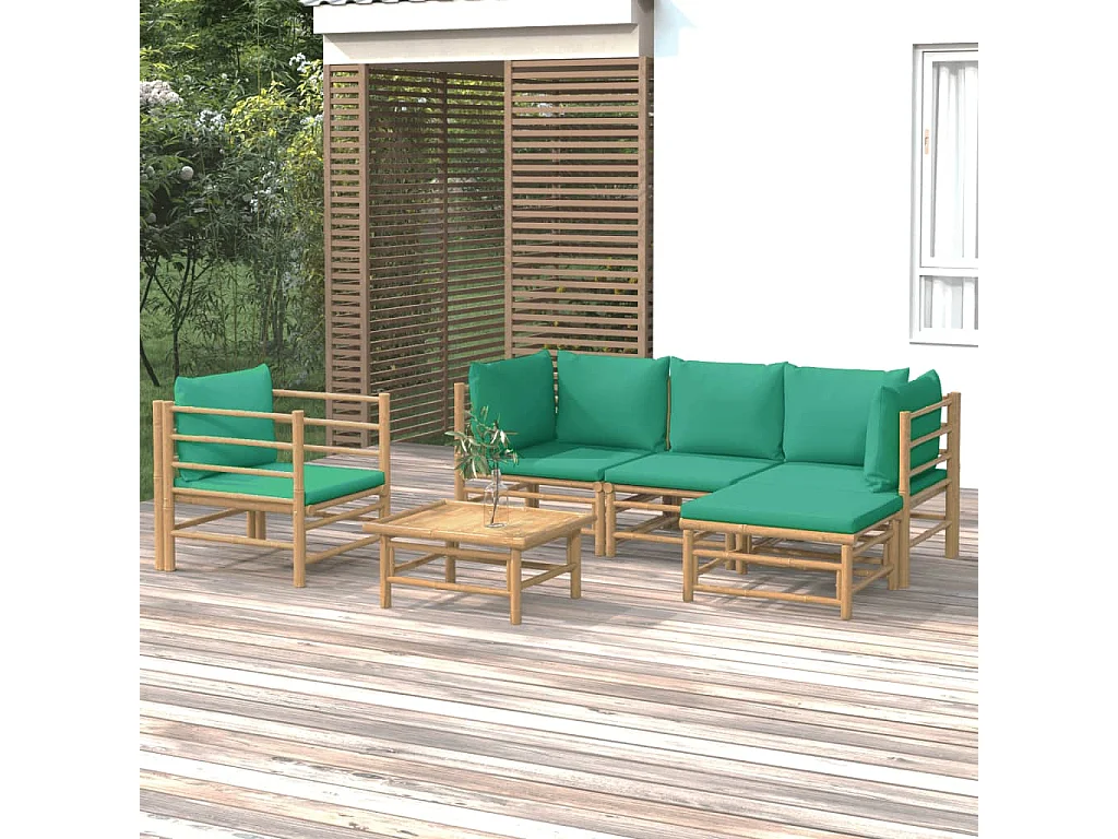 Salon de jardin 6 pcs avec coussins vert bambou