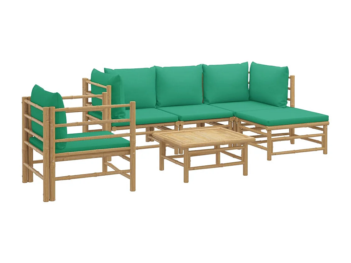 Salon de jardin 6 pcs avec coussins vert bambou