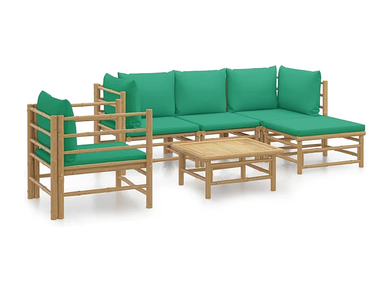 Salon de jardin 6 pcs avec coussins vert bambou
