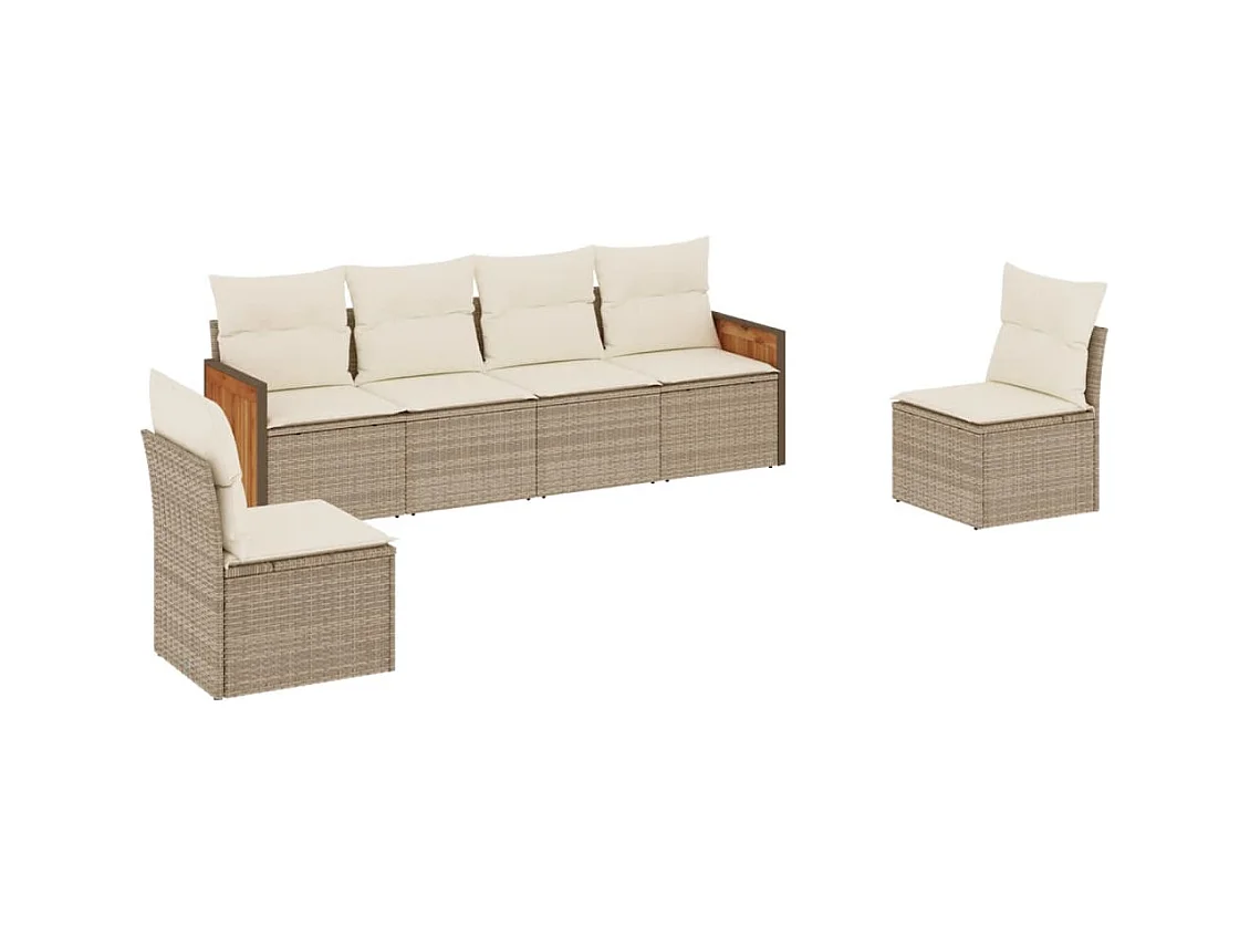 Salon de jardin avec coussins 6 pcs beige résine tressée