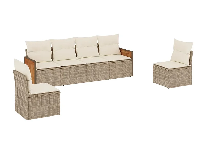 Salon de jardin avec coussins 6 pcs beige résine tressée