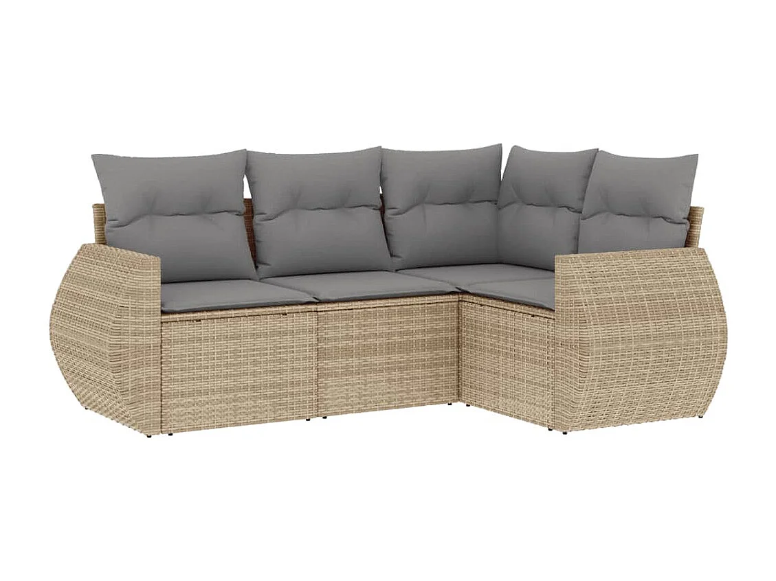 Salon de jardin avec coussins 4 pcs beige résine tressée