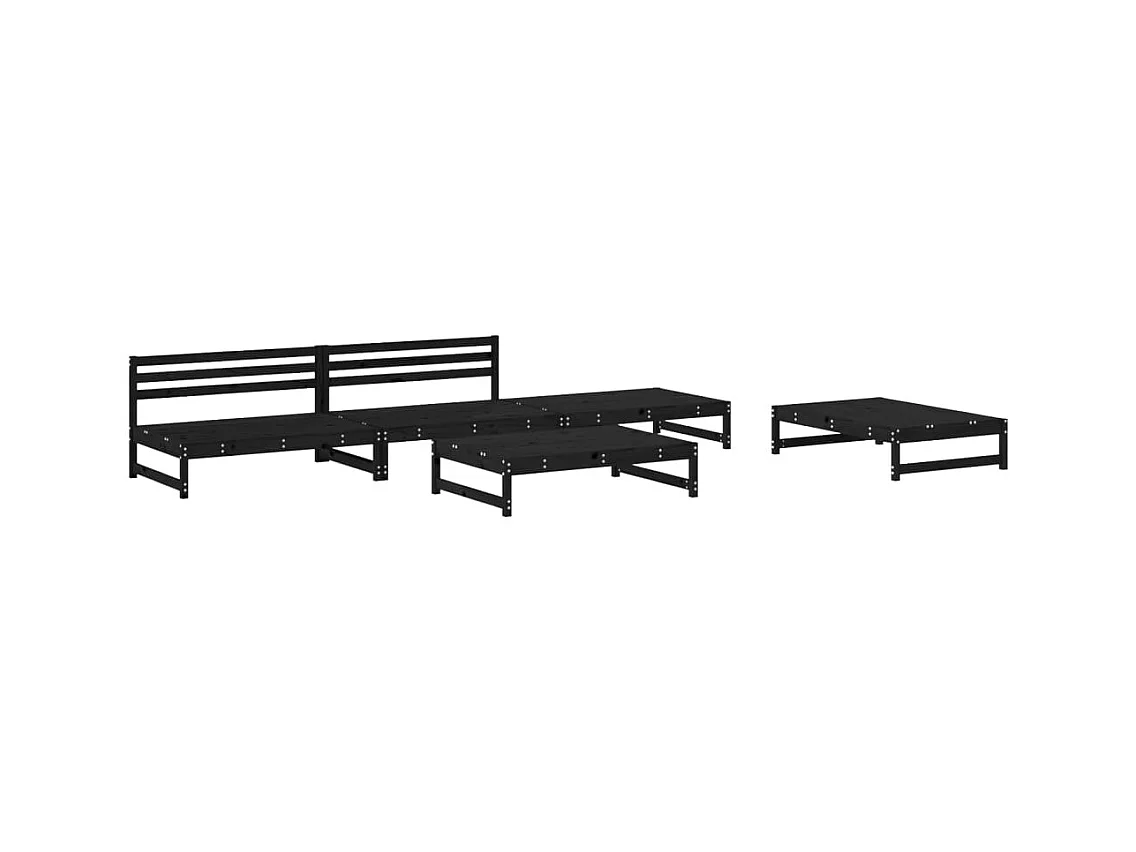 Salon de jardin 5 pcs noir bois massif de pin