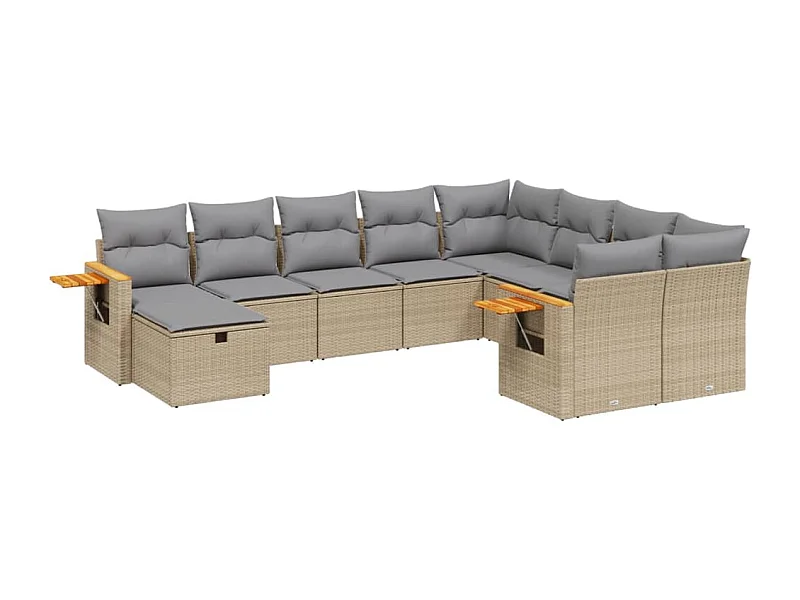 Salon de jardin avec coussins 10 pcs beige résine tressée