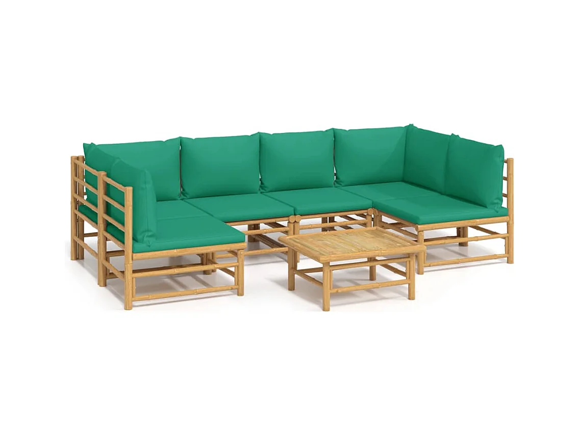 Salon de jardin 7 pcs avec coussins vert bambou