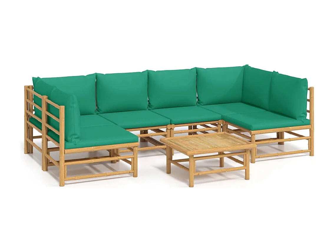 Salon de jardin 7 pcs avec coussins vert bambou