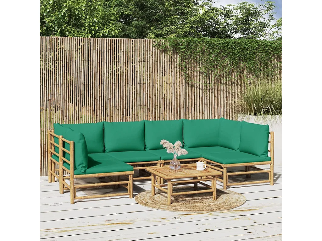 Salon de jardin 7 pcs avec coussins vert bambou