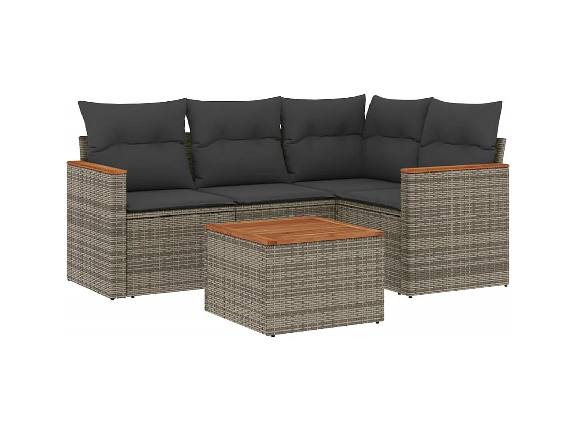 Salon de jardin 5 pcs avec coussins gris résine tressée
