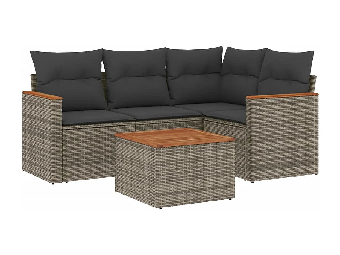Salon de jardin 5 pcs avec coussins gris résine tressée